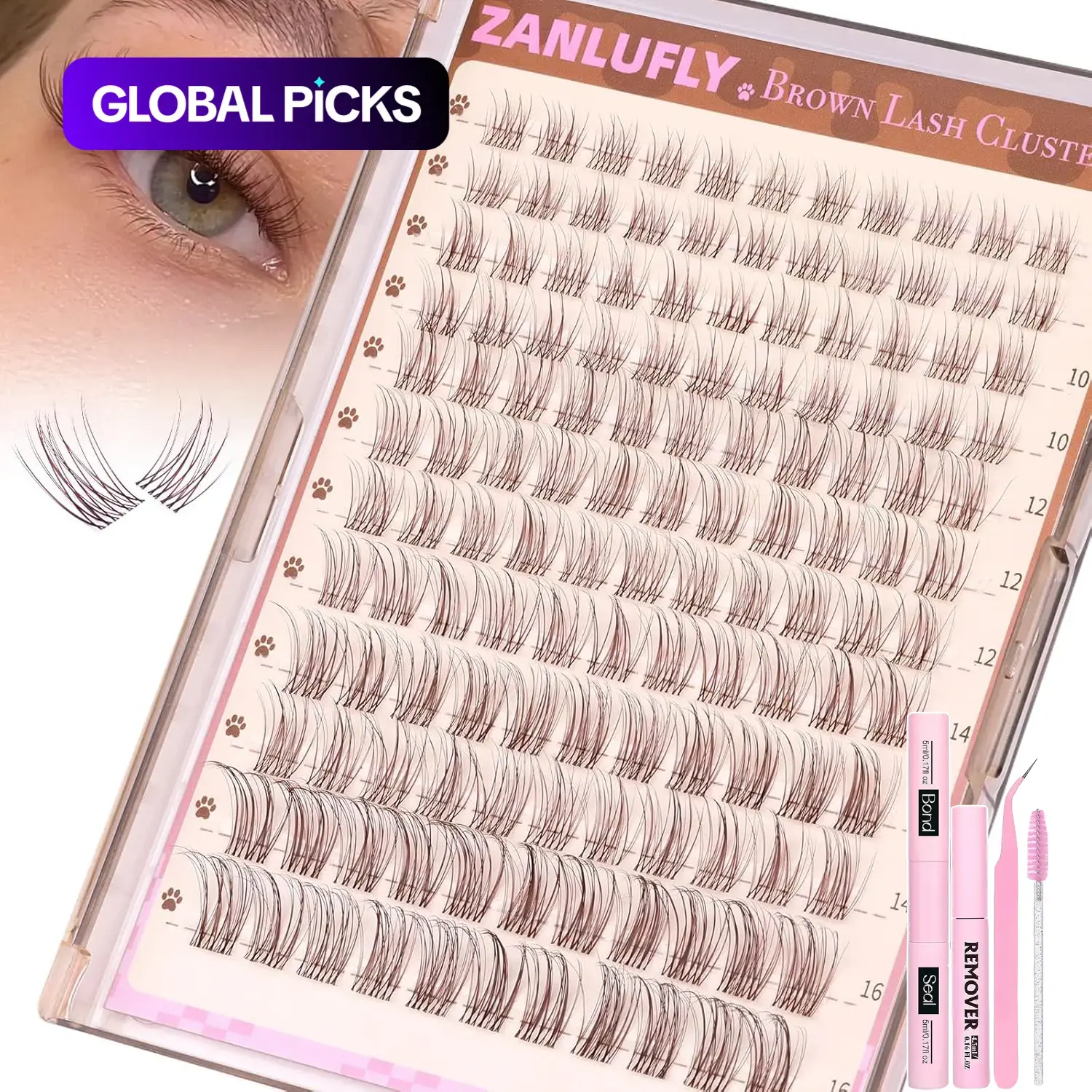 132 Pcs Eyelash Extension Kit, Natural 8-16 MM Beginner Friendly Lashes with Applicator, Glue, Tweezers and Remover, DIY Home Use Eyelash Extensions Kit, Eyelash Extensions Set, DIY Eyelashes Clusters #GLOBAL PICKS