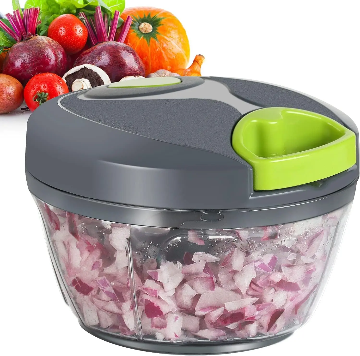 Ourokhome Manual Food Processor Vegetable Chopper, Portable Hand Pull String Garlic Mincer Onion Cutter for Veggies, Ginger, Fruits, Nuts, Herb.