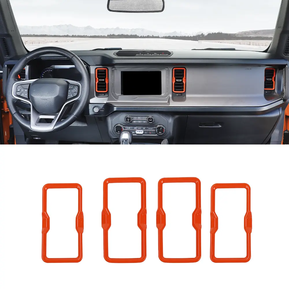 High-Quality ABS Air Conditioning Vent Outlet Trim Covers (4-Pieces) - Self-Adhesive Dashboard Cover Trim Set for 2021+ Ford Bronco, UV-Resistant, Scratch Protection, Perfect-Fit Car Interior Console Molding Accessories for Unique Look