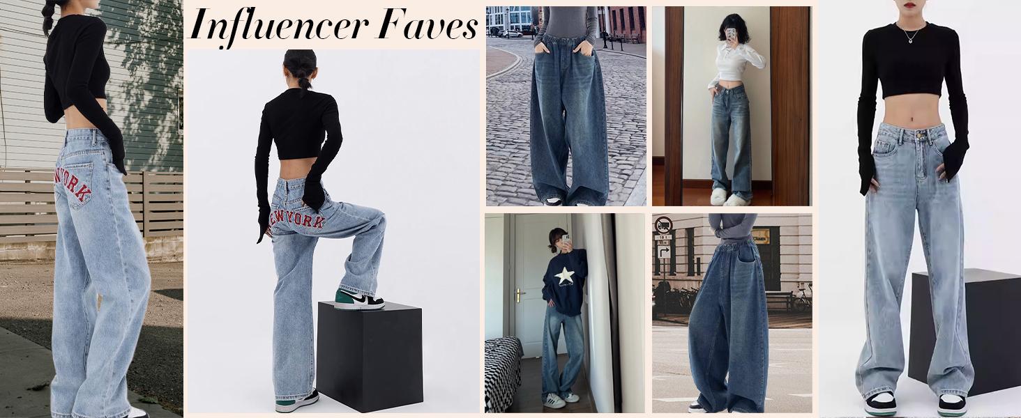 EMMIOL Women’s Baggy Boyfriend Wide Leg Jeans – Dark Wash Vintage Y2K Denim, Casual Loose-Fitting All-Season Baggy Fit Jean Street Womenswear