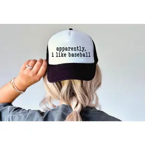 Apparently I Like Baseball - UNISEX BLACK AND WHITE TRUCKER HAT