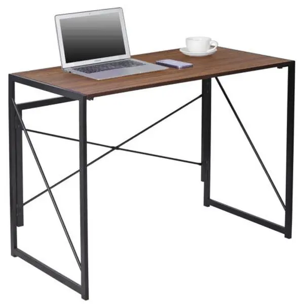 ZENSTYLE 39" Foldable Sturdy Modern Wood Computer Desk - Folding Writing Study Table, Space-Saving Workstation for Home Office, Desks for Gaming, Brown, Modern Wood Desk