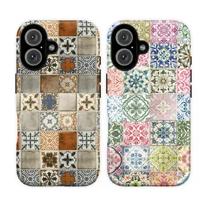 Vintage Mediterranean Mosaic Tiles Phone Case, Colorful Floral Tile Phone Cover for iPhone 11–17 & Samsung S21–S26, Rustic Moroccan Tile Tough Case, Aesthetic Boho Protective Cover, Cute Coquette Gift for Her/Women/Girls