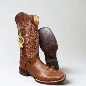 Brown Square Toe Cowgirl Boots Bota Vaquera