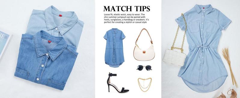 Imily Bela Women Denim Dress Summer Jean Shirt Dress Short Sleeve Button Down Tie Waist Casual Short Dress