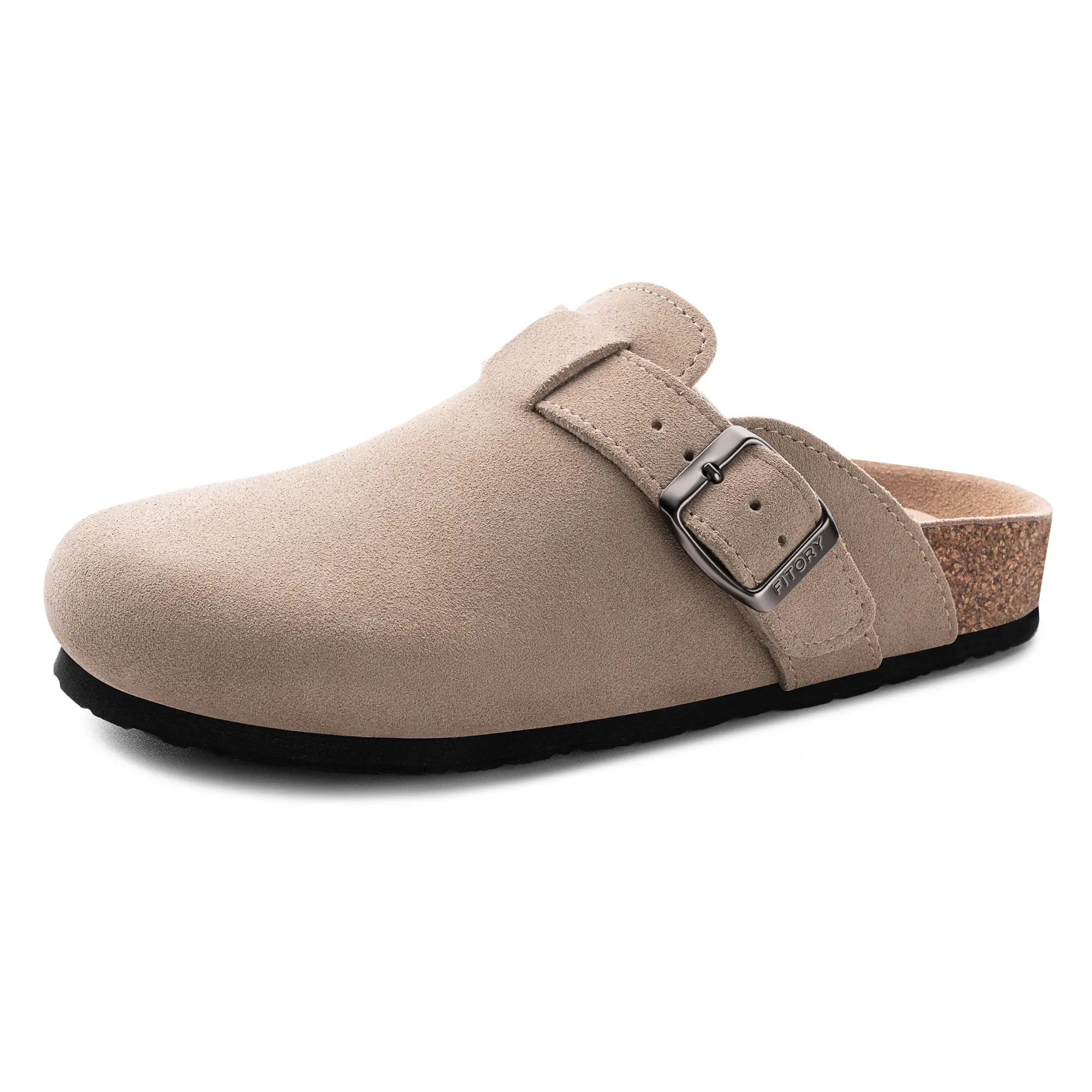 FITORY Women's Suede Leather Breathable Clogs, Casual Cork Sole Shoes for Women with Adjustable Straps, Women's Shoes, Casual Clogs