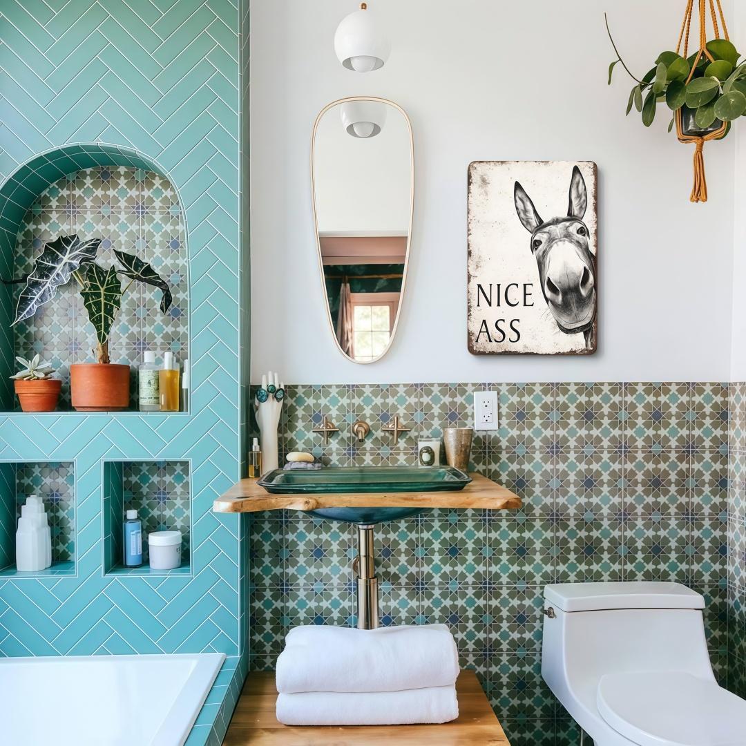 1pc Funny Donkey "Cheese Heads" Bathroom Art Sign (8x12inch-20x30cm)- Farmhouse Vintage Metal Tin Wall Decor for Home, Restaurant, Bar - Retro Hilarious Donkey Lover Gift, Trending Viral Must-Have Sassy Bathroom Humor Aesthetic Country Kitchen Decor