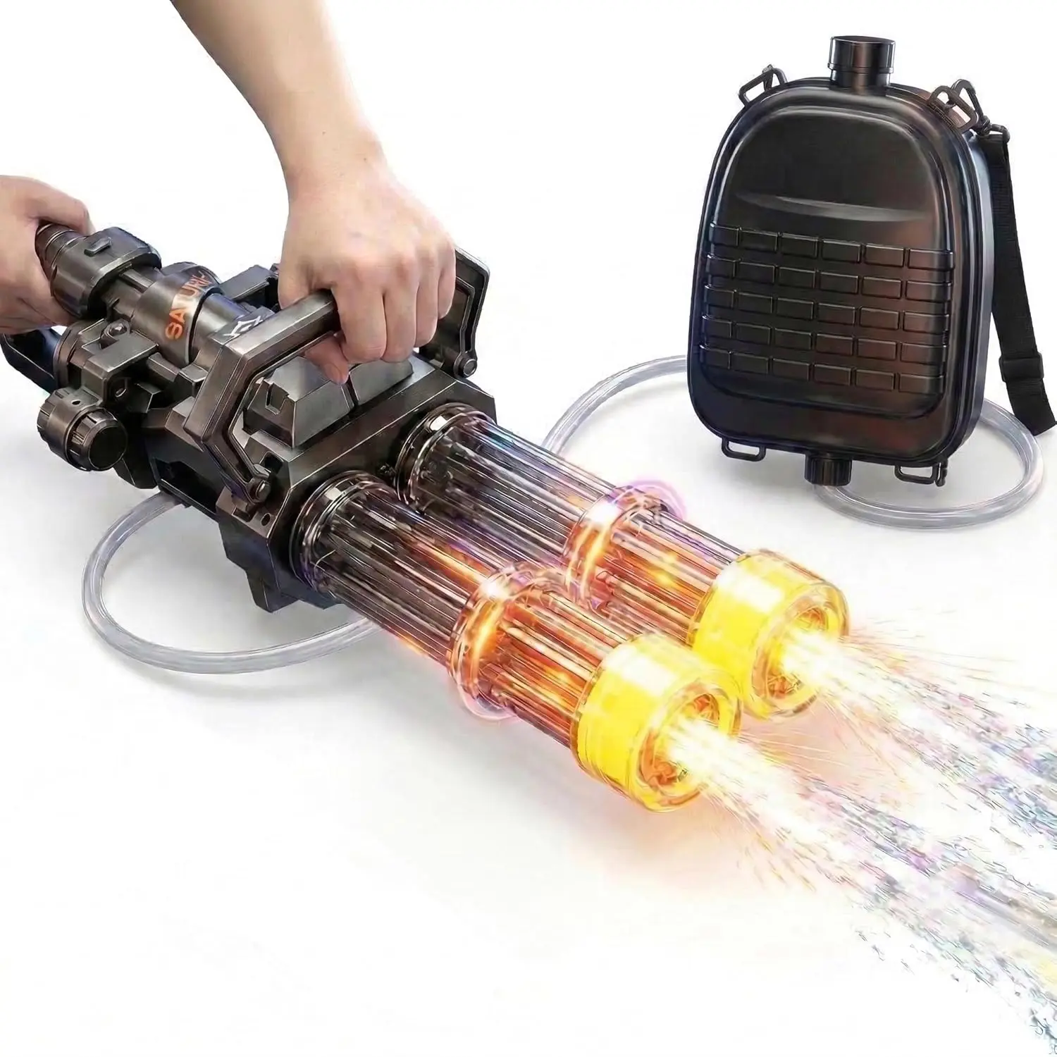 Electric Water Spray Toy with Backpack Tank, Rotating LED Light Outdoor Summer Water Play Toy for Kids Ages 8-12