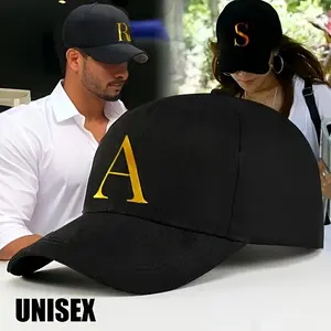 [Stylish Baseball Cap] Lightweight, Breathable Unisex Polyester Baseball Cap | Adjustable Fit, Golden Letter Print Embroidery 'M' or 'A', Ideal for Outdoor Sports and Travel, Stylish Hip-Hop Dad Hat, Casual Wear Hat, Durable Headwear