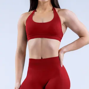 DFYNE Impact Sports Bra Seamless Halter Neck Strap Medium Support Versatile Gym Yoga Workout Activewear 90% Nylon 10% Elastane Athletic Fitted True to Size Stylish Daily Wear Open Back Design Removable Pads