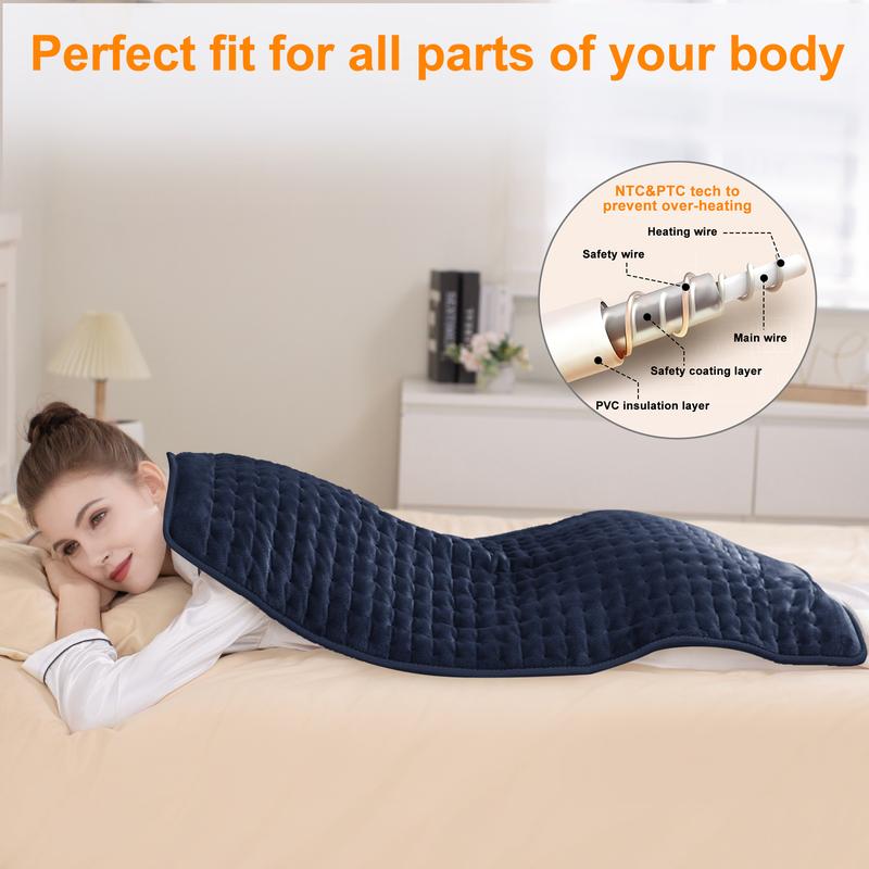 Dark Color Heating pad, size 40in×20in, 33in×17in, 24in×12in, 6 temperature levels and 4 time settings, portable, back, neck, shoulders and legs heating, machine washable, perfect holiday gift for men, women, parents, Christmas gift