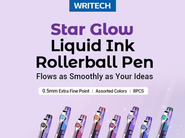 WRITECH Liquid Ink Rollerball Pens 8ct Assorted Colors 0.5mm Tip for Smooth Writing, Coloring, Drawing, and Journaling