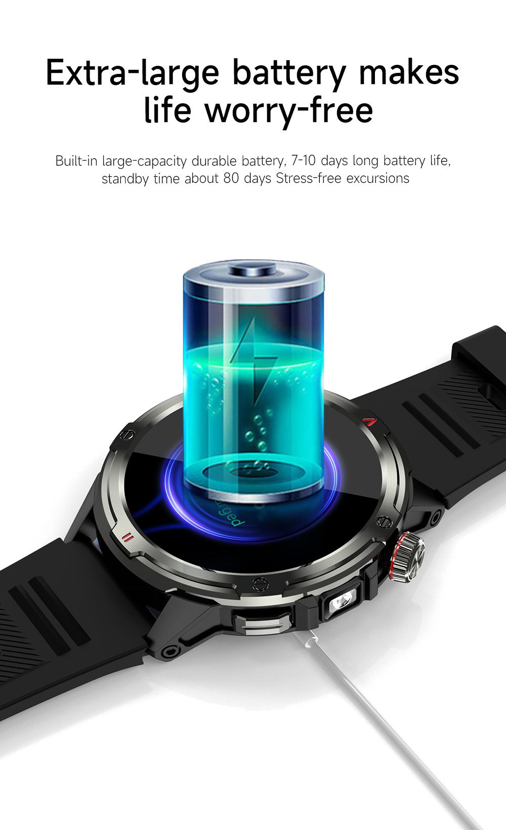 【AMOLED】 Aolon Tetra R4 46mm Smart Sports Watch With LED Lights Wireless Calling, Message Reminders,Sports Mode, Voice Assistant, Weather Push,Stopwatch, Timer, Stopwatch And Other Functions, CompatibleWith Android And iPhone Phones