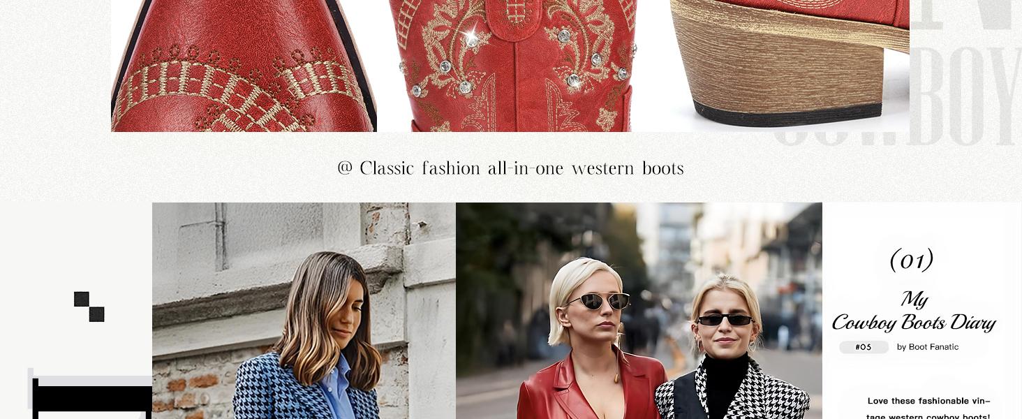 【Rodeo Boots】Pasuvo Women's Western Cowboy Boots – Short Cowgirl Boots with Embroidered Floral Design, Sparkling Chunky Heel & Pointed Toe – Stylish & Comfortable for Rodeo, Country Concerts, Festivals & Daily Wear