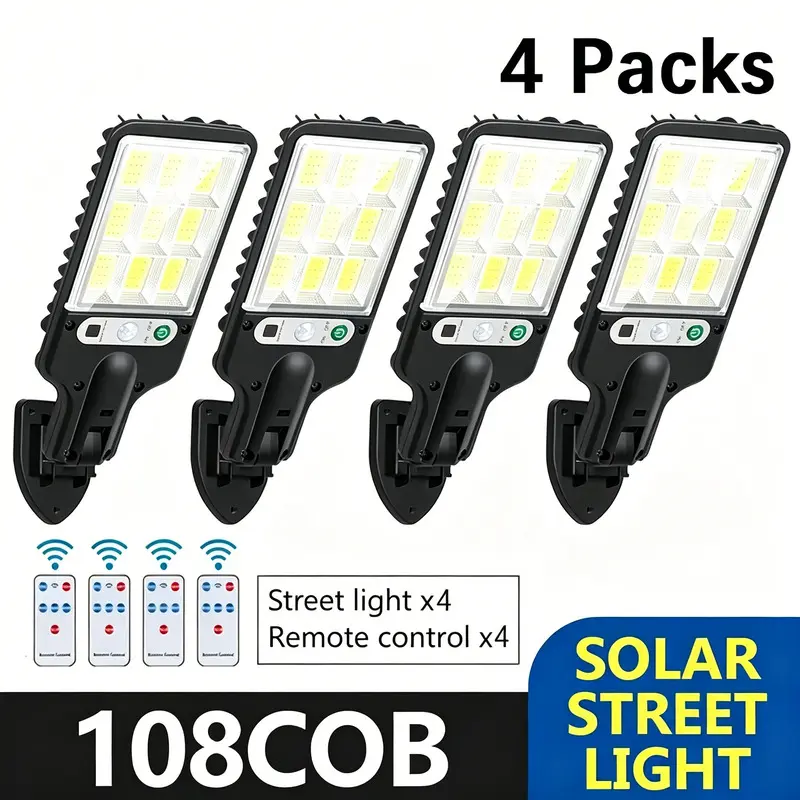 2/4 Pack 120 LED Solar Street Lights - IP65 Outdoor Motion Sensor Security Wall Lights with Remote Control, 3 Modes, Home Decor Hanging Ornaments for Garden, Deck, Garage