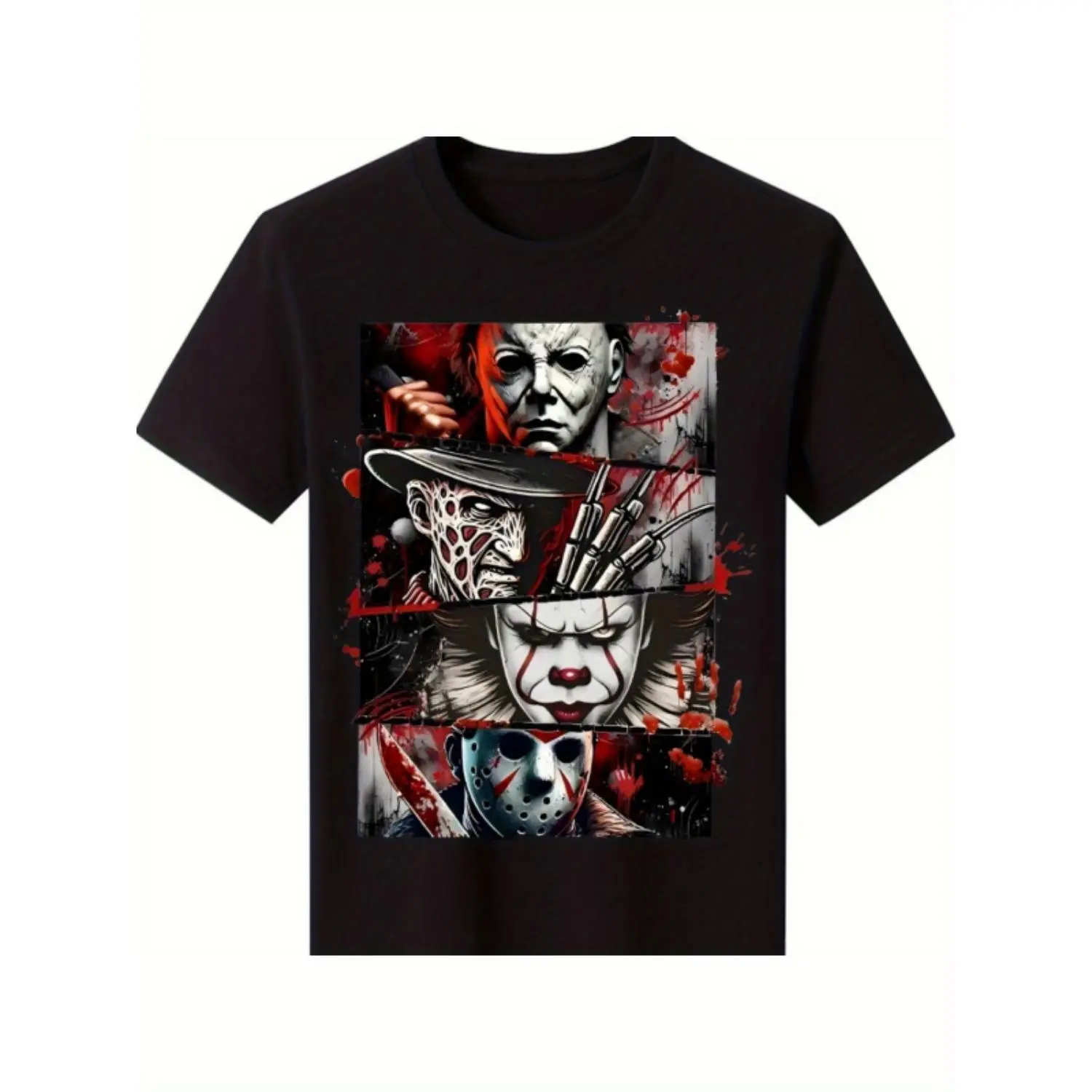 Men'S  Cotton Horror Icon Graphic T-Shirt - Black Short Sleeve Casual Street Trend T-Shirt All Season Comfort Fit Breathable Crew Neck T-Shirt For Horror Fans, Comfortable To WearUnisex T-shirts M-5XL