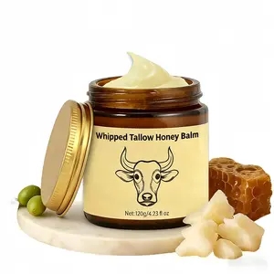 Moisturizing Balm (Grass-Fed Tallow & Honey Formula) - Brown Bottle | Handcrafted 100% Natural Moisturizer - All-Body Universal Natural Hydrator | Unscented, Free Face Puff Included Intensive Soothing Care Collagen Booster Cream Sensitive Nourishing