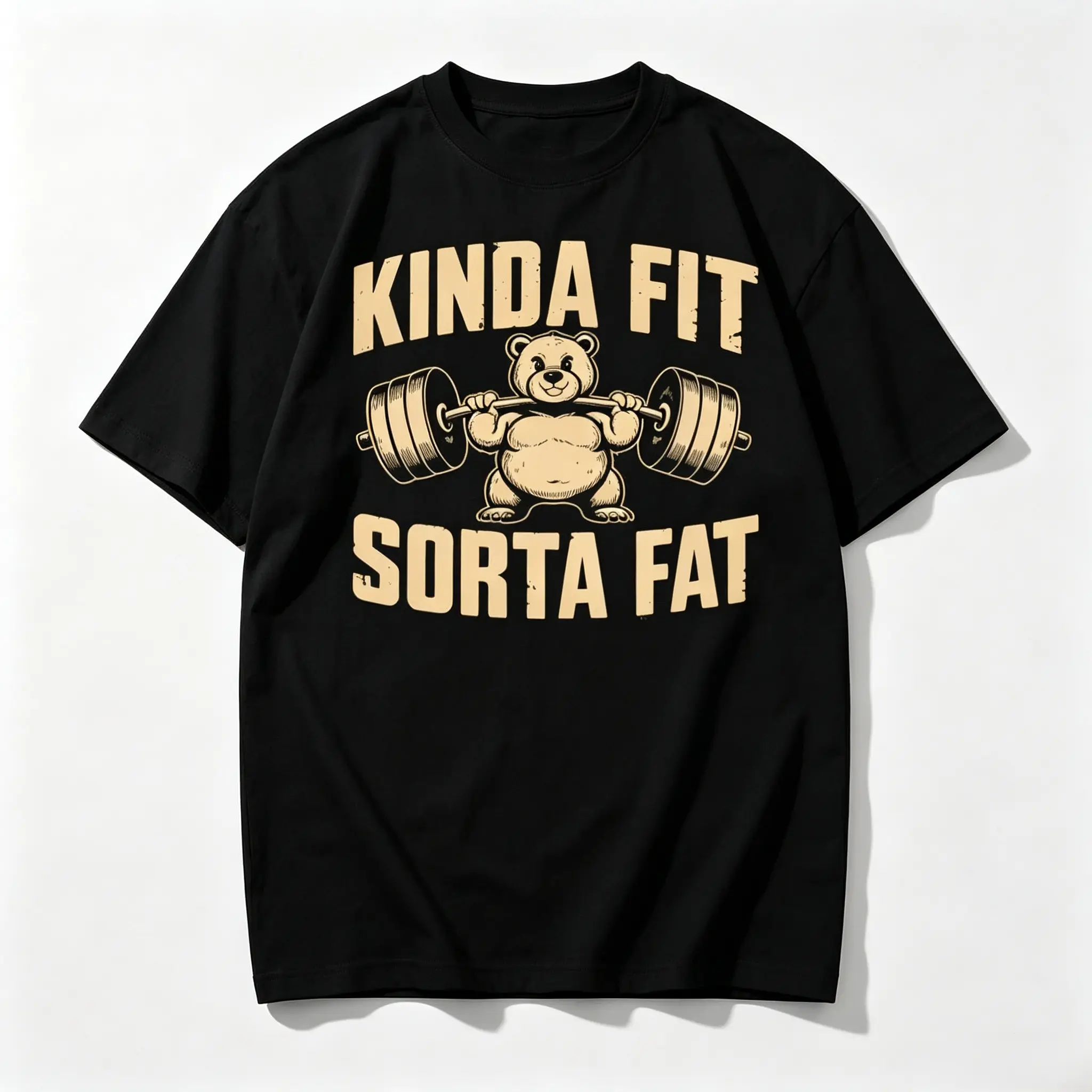 Funny Weightlifting Bear Print Graphic Tee - Cotton Heavyweight Oversized Gym T-Shirt, Sports Tops, Ideal Gifts for Him
