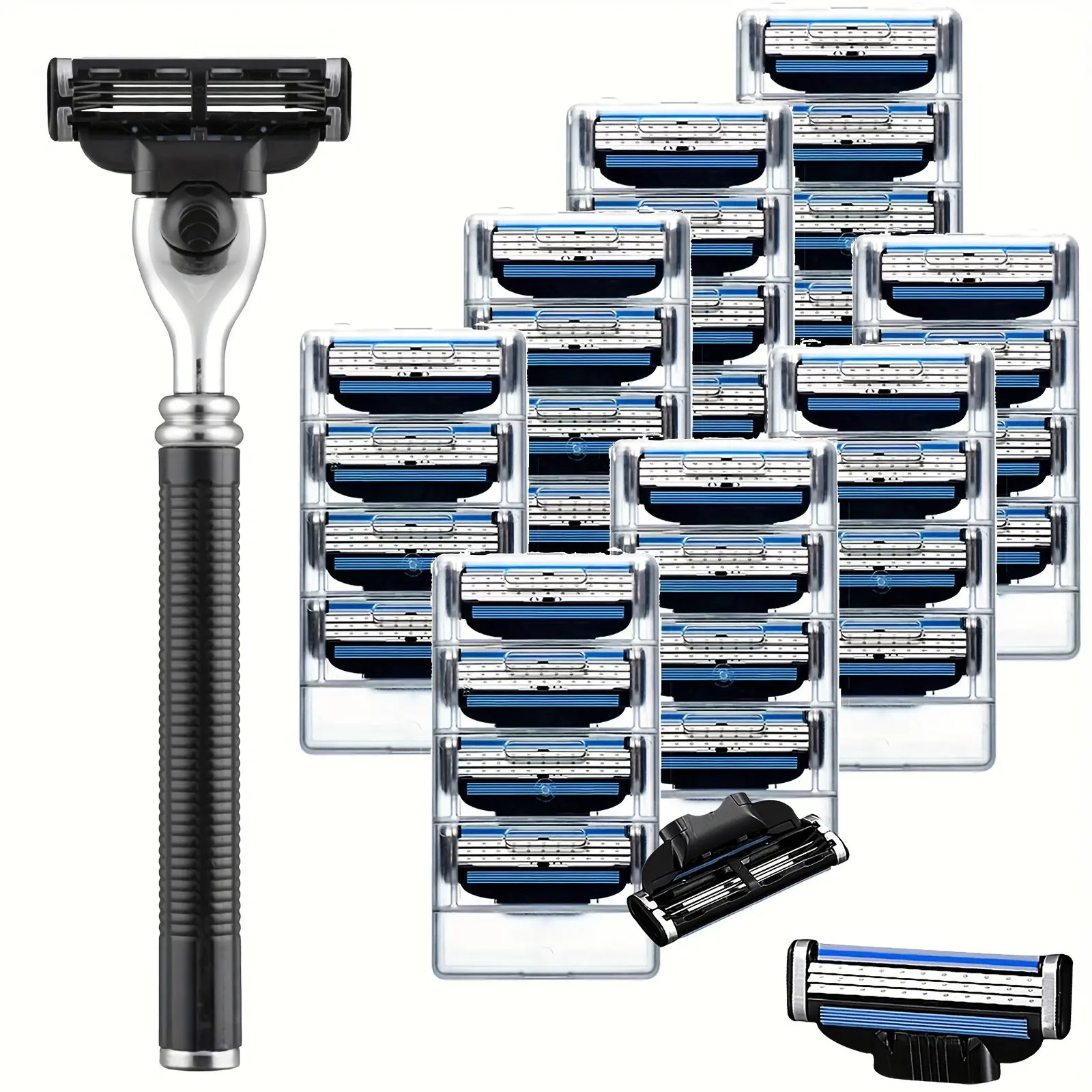 16 Pcs Men’s Razor Refills, Compatible with Mach3, 3‑Layer Stainless Steel Blades with Lubrication Strip for Smooth Shave, Ideal for Daily, Travel, Emergency, Business & Household Use
