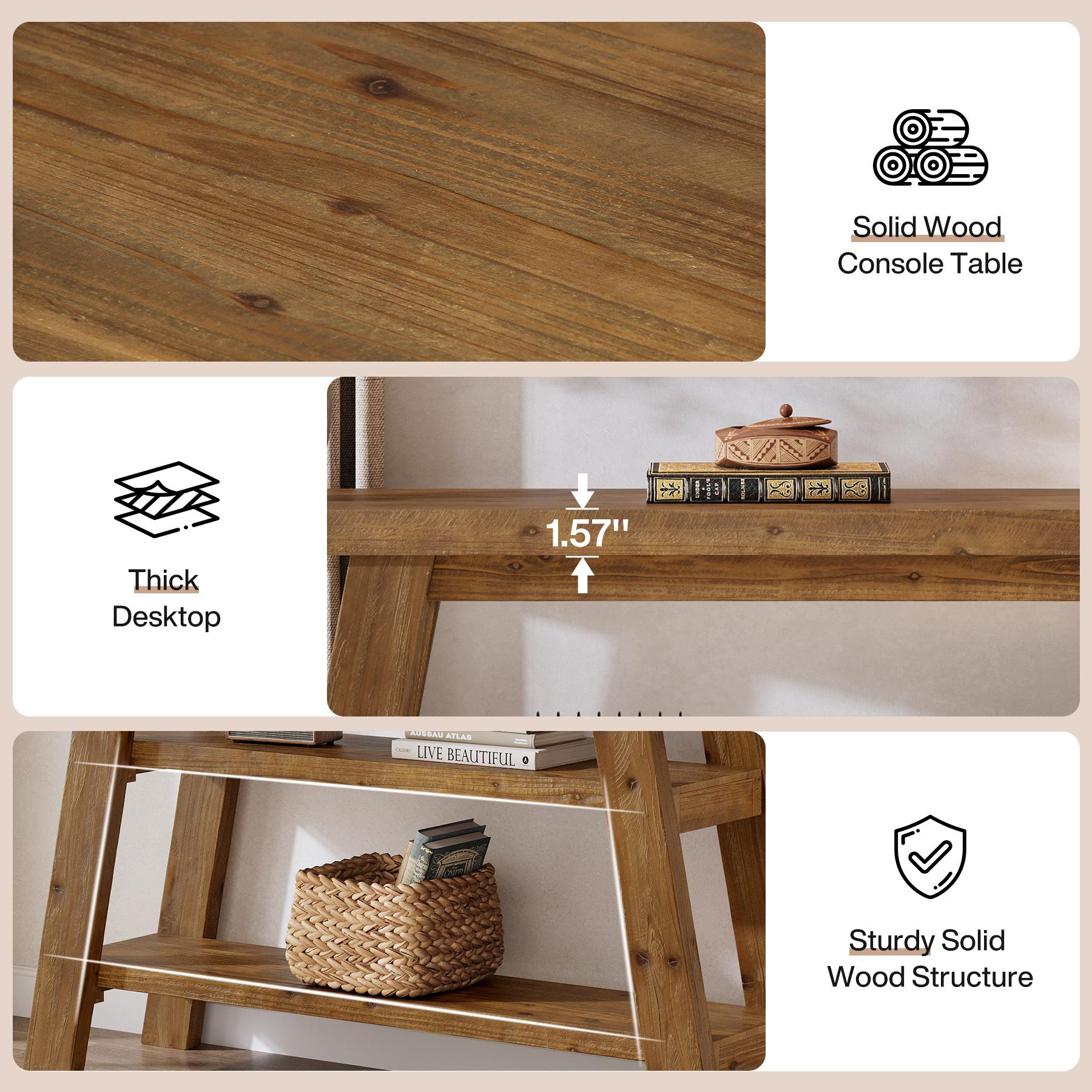 LITTLE TREE Solid Wood Console Table, 47.24" Long Farmhouse En,tryway Table with 3-Tier Shelves, Rectangular Couch Tables Behind Sofa, Narrow Accent Tables for Hallway, Entrance, Foyer, Living Room, Vintage Furniture
