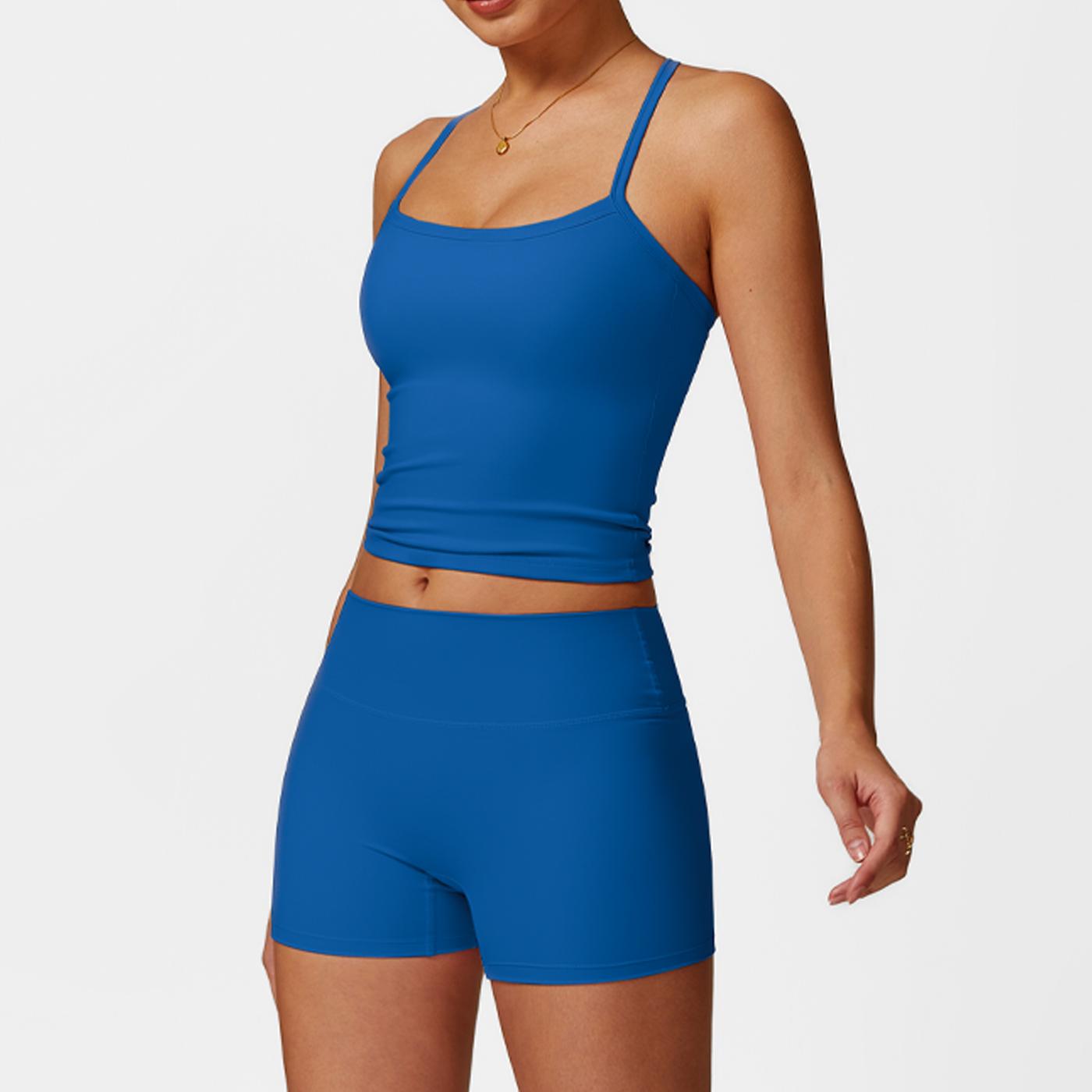 Women's Solid Backless Crop Cami Top & Shorts Fitness Sportswear Set, Sporty Sleeveless Top & Skinny Shorts, Ladies Sportswear for Indoor Outdoor Wear, Fall Outfits Soccer Mom Outfit Yoga Activewear Gym Leggings