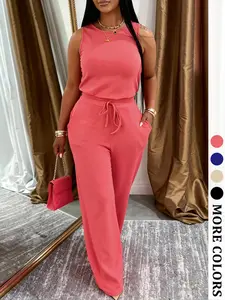 Women’s Spring/Summer Two-Piece Lounge Set with Pockets, Snatched & Comfy Sleeveless Top, Wide-Leg Pants with Pockets,Soft, light weight and breathable fabric with a comfy stretch. Casual