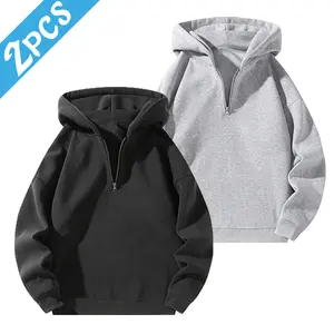 Men's simple solid color 2-piece semi-zip hooded sweater - light and comfortable, durable fabric, ideal for daily outings and weekends