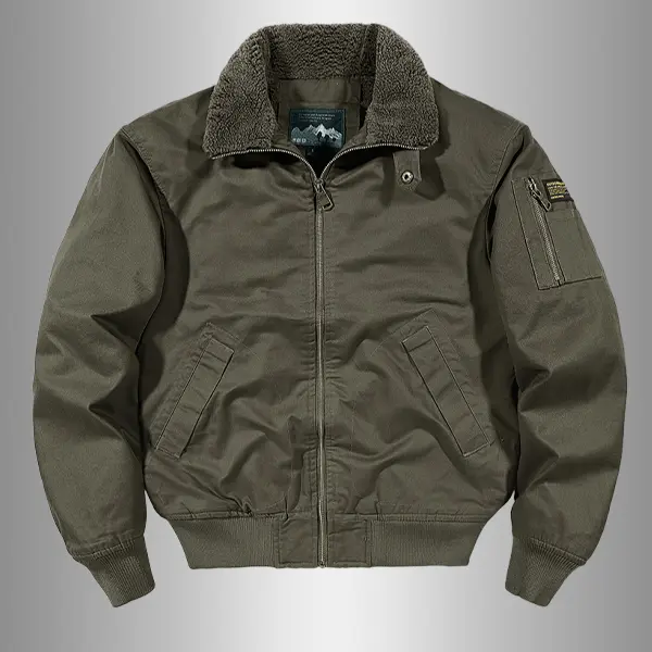 Men's Fitted Military Bomber Jacket, Long Sleeve Plain Woven Flight Coat, Fleece Lined with Pockets for Work, Pocket, Workwear, Fitted Cut