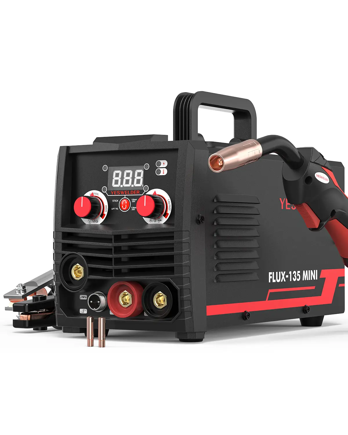 YesWelder FLUX-135MINI 135A 110V Gasless 3-in-1 Multiprocess MIG Welder - Flux Core/Lift TIG/Stick Inverter, Synergic Control, Portable Welding Machine, 50A@110V, Advanced IGBT Technology for Metal, Father's Day Gift