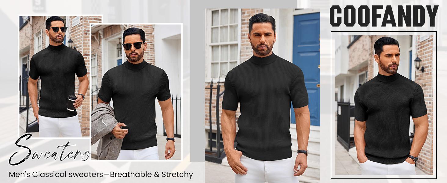 COOFANDY Men's Mock Turtleneck Sweater Short Sleeve Casual Basic Tops Ribbed Knit Pullover Solid Tee COOFANDY Men's Mock Turtleneck Sweater Short Sleeve Casual Basic Tops Ribbed Knit Pullover Solid Tee