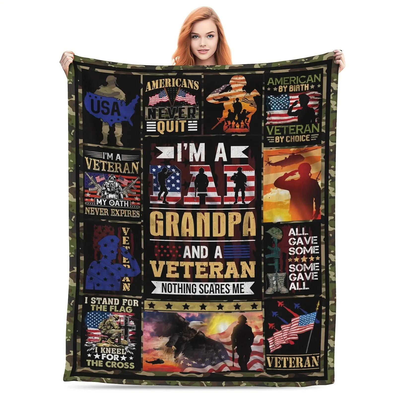 Veteran gifts, veteran blankets, for men, dads, grandpas, proud patriotic veteran blankets, meaningful gifts for soldiers, veteran birthdays, Father's Day, Veterans Day.