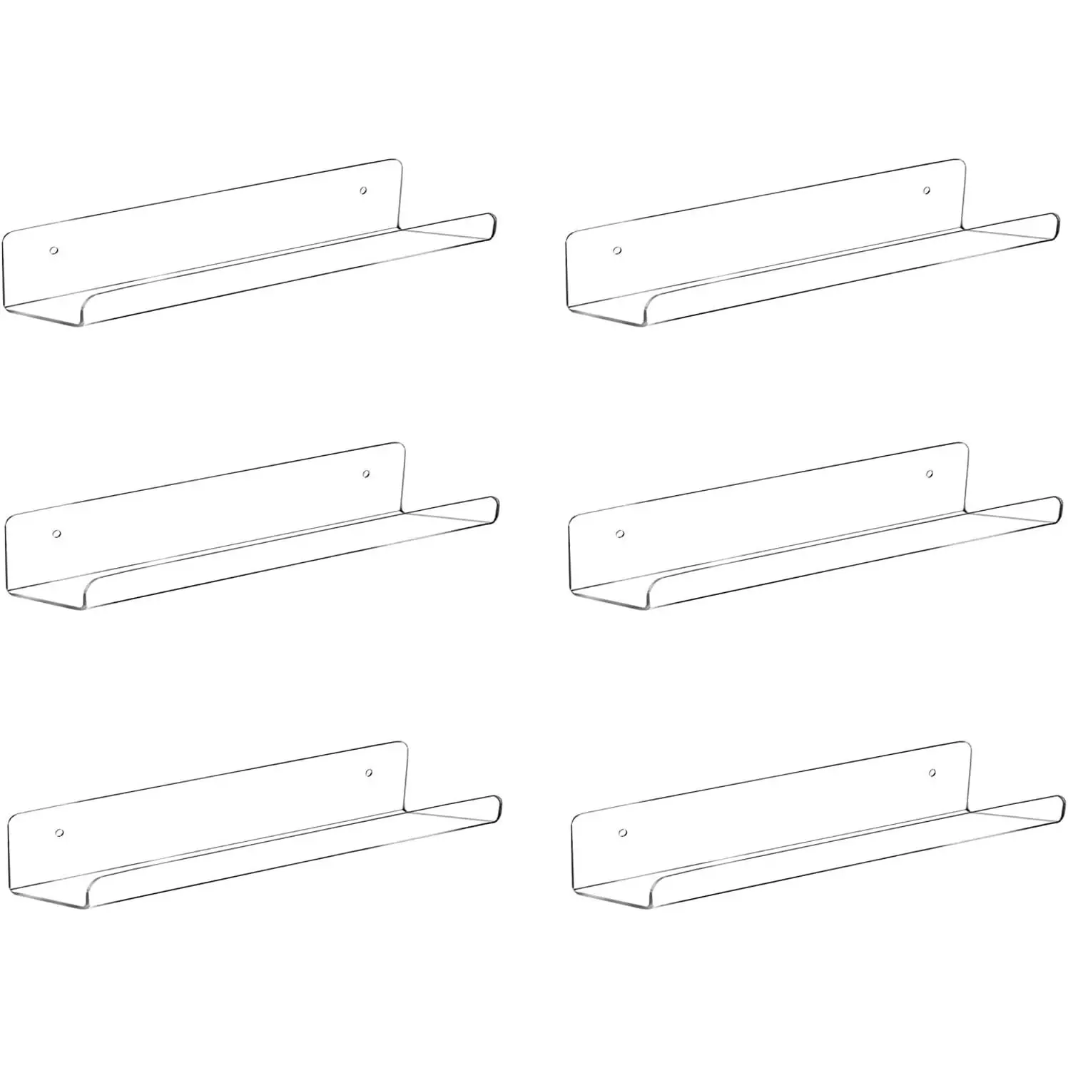 6-Pack Acrylic Floating Wall Rack, 12-Inch Vinyl Records Wall Mount Shelf Set Pack, Record Display Holder for Home Decor Bathroom