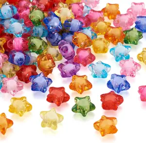 300Pcs Transparent Acrylic Star Beads 12mm Colorful Mini Crystal Acrylic Star Bead in Bead Loose Spacer Beads for DIY Jewelry Craft Making