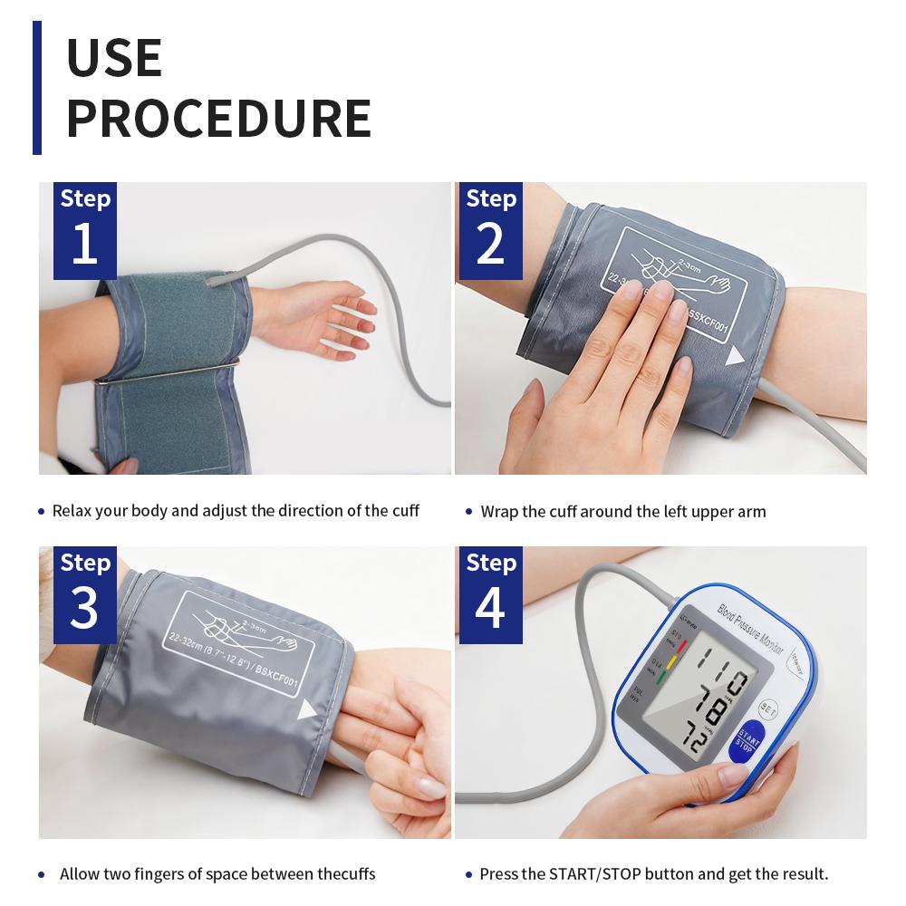 Electronic Blood Pressure Upper Arm MonitorAll-in-One Portable – Large LCD Display, One-Touch Operation 2x99 Reading Memory