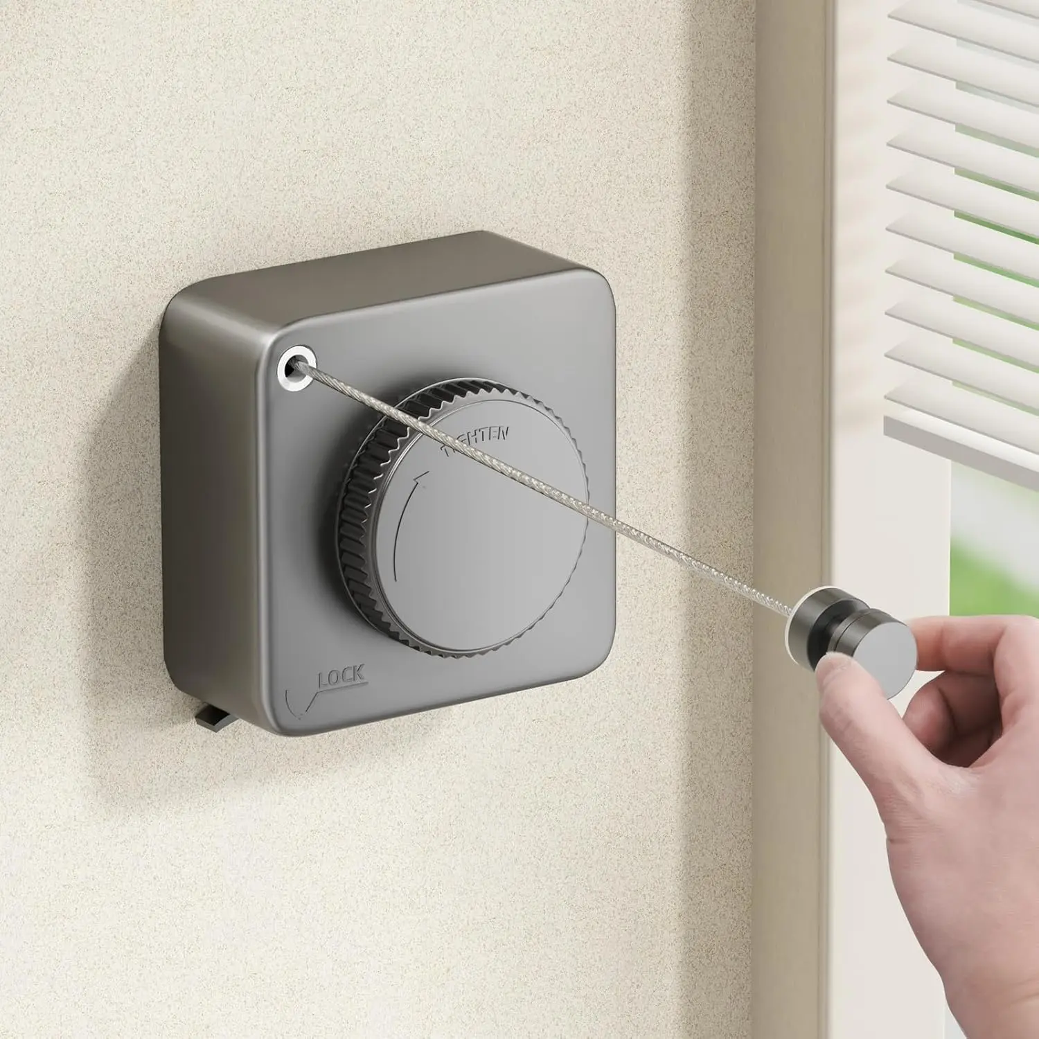 15.1FT Retractable Stainless Steel Clothesline, Heavy Duty Non-Sagging Wall Mounted Laundry Line with Square Gray Box, 15-20kg Load Capacity, Indoor/Outdoor Laundry Room Accessories for Home Use, 15 - 20 Kg