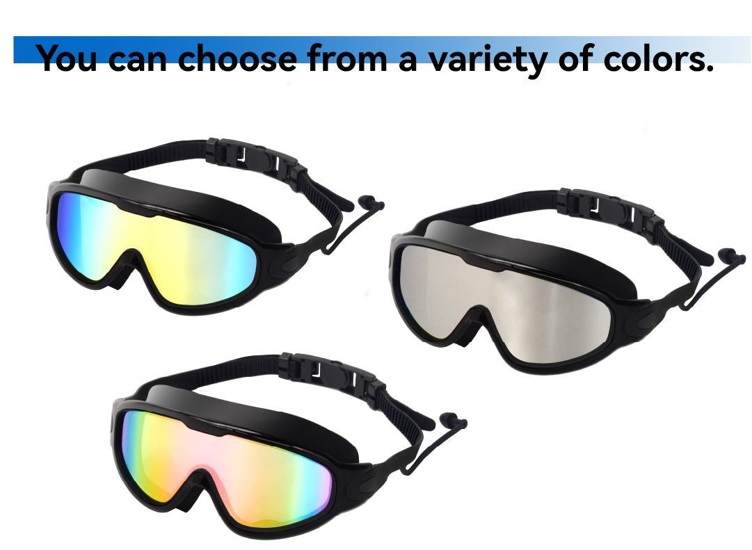 GOECI 2 Pack - Swim Goggles for Adults & Kids - Anti-Fog Full-Coverage, 3-Color UV Lens, Waterproof Earplugs & Nose Clip, Fit Outdoorfun