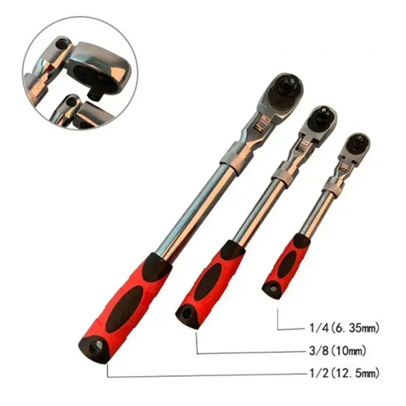 1/4 Inch 180° Rotatable Ratchet Torque Wrench Tool, 2-way Telescopic Long Handle Wrench, Multifunctional Wrench for Home & Car Repairing, Adjustable Rotating Ratchet Wrench, Retractable Ratcheting Wrench