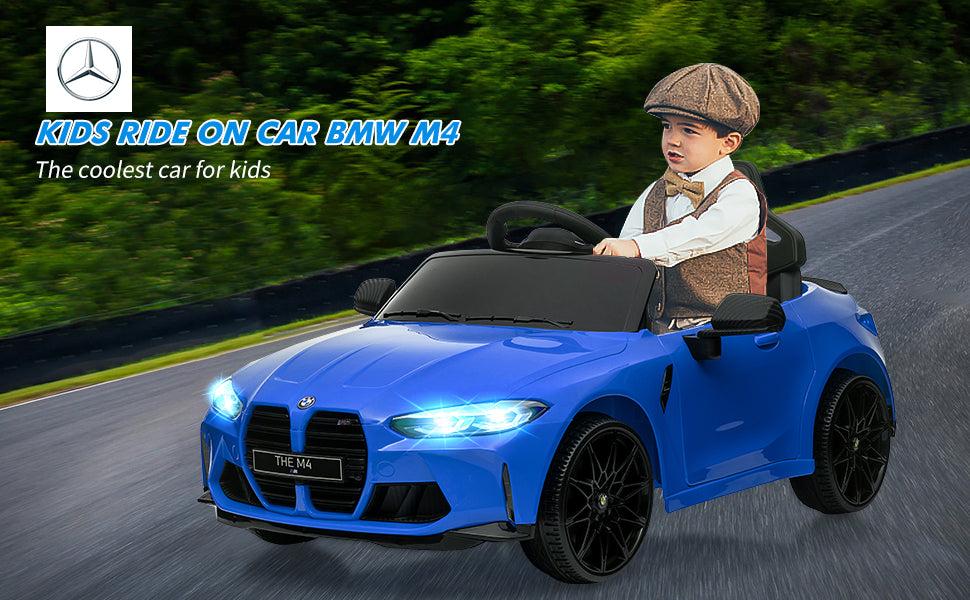 GARVEE 12V Electric Ride On Car for Ages 37-83 Months, RC Control, BMW M4 Licensed, with Suspension System, 3 Speed Options, Bluetooth, MP3, Double Door, LED Lights - Available in Blue, Yellow, White, Red, and Black