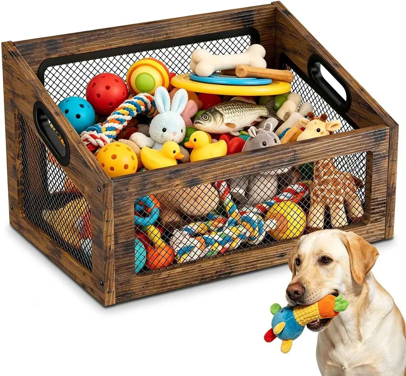 Wood Dog Toy Basket,Chew-Proof Dog Toy Box Bin | Spacious Dog Storage Organizer,Cat Toys Basket Box for Pet Toy Treat Clothes in Living Room