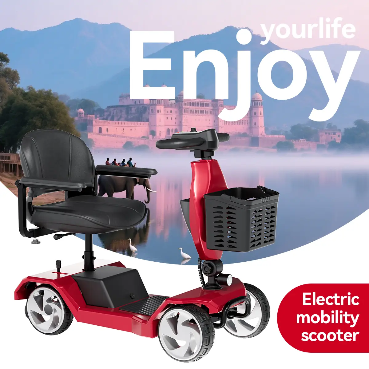 Adult Mobility Scooter with Adjustable Handlebar - Safe Whole-Vehicle Charging, Solid Pneumatic Tires for Rough Roads, 265-Lb Load Capacity, Adjustable Speed, Black Friday Limited-Time Specials tiktokshopbacktoschool