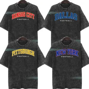 All Team Football Vintage Mineral Wash T-Shirt – Retro Sunday Game Day Football Fan Tee for Men Women, Hometown Team Spirit Shirt, Gift for Football Fans Dad Husband