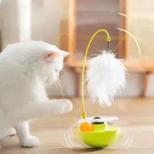 Interactive Cat Tumbler Toy ABS Base with Feathers Rolling Balls Pet Toys Reduces Boredom Destructive Behavior