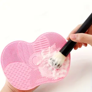 Makeup Brush Cleaner Mat with Suction Cups, Pink Cosmetic Brush Scrubber Pad, Professional Cleaning Tool for Makeup Brushes