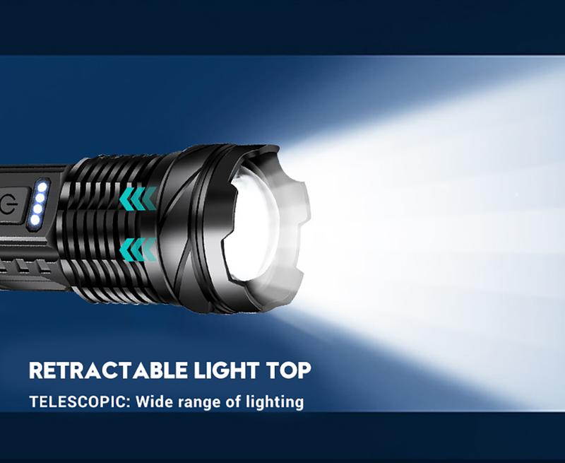 High Strong Power Led Flashlights Tactical Emergency Spotlights Telescopic Zoom Built-in Battery USB Rechargeable Camping Torch