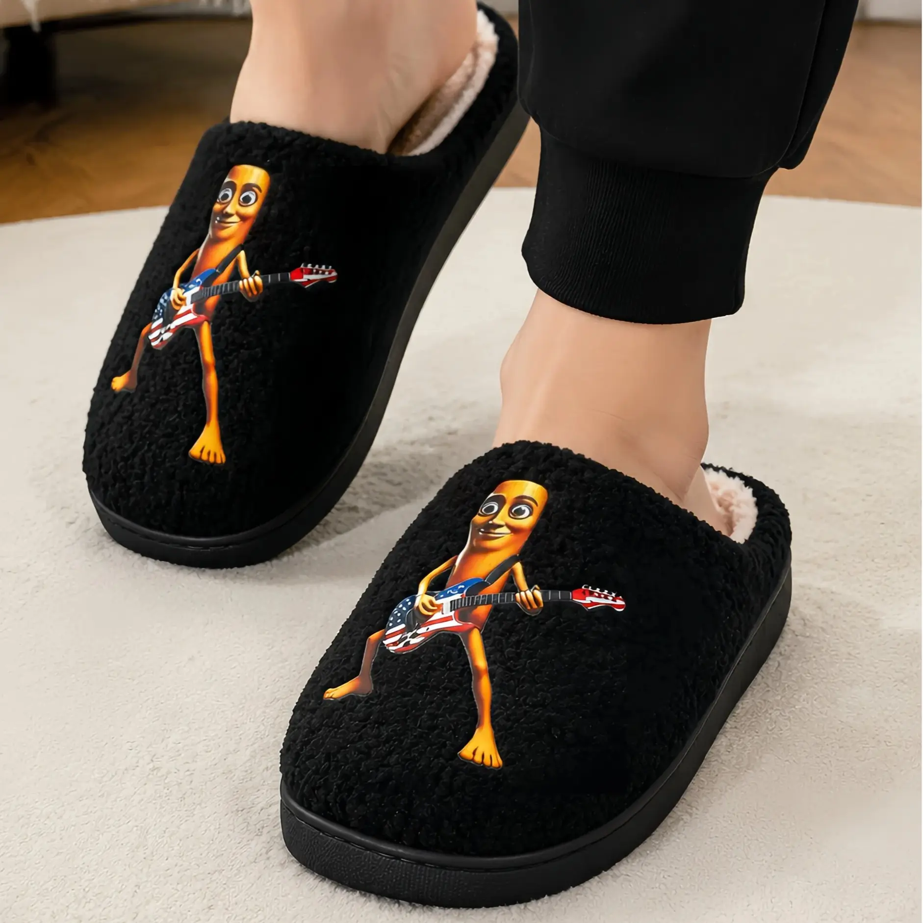 Funny Tung Tung Sahur Meme Plush Slippers, Ultra Soft Lined Warm Winter House Slides, Non Slip Comfort Cartoon Indoor Slippers For Men Women Teen Couple