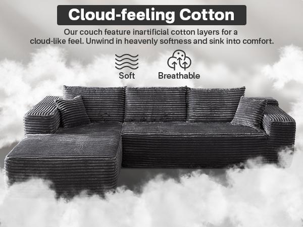 【2 Package Shipping】Ovios 106" Cloud Sectional Boneless Couch with Chaise & Ottoman, L/U-Shape Plush Corduroy Velvet Modern Modular Sofa with Deep Seat, Upholstered Couches for Living Room Bedroom, No Assembly Required 【2 Package Shipping】Ovios 106" Cloud Sectional Boneless Couch with Chaise & Ottoman, L/U-Shape Plush Corduroy Velvet Modern Modular Sofa with Deep Seat, Upholstered Couches for Living Room Bedroom, No Assembly Required