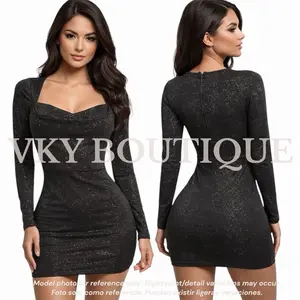 Glitter Long Sleeve Draped Mini Dress LY