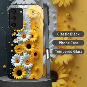 Cottagecore Sunflower Phone Case Aesthetic Yellow Daisy & Floral Black Cover for Galaxy S21 FE 5G --975