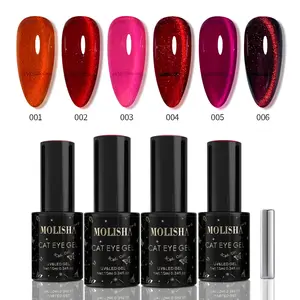 MOLISHA New Year Red Cat Eye Nail Polish Gel with Gift Magnet, Flashing Magnetic Powder, Long-Lasting, Wear-Resistant, Scratch-Resistant for Home Salon Manicure DIY Cosmetic Multi-Pack Polish