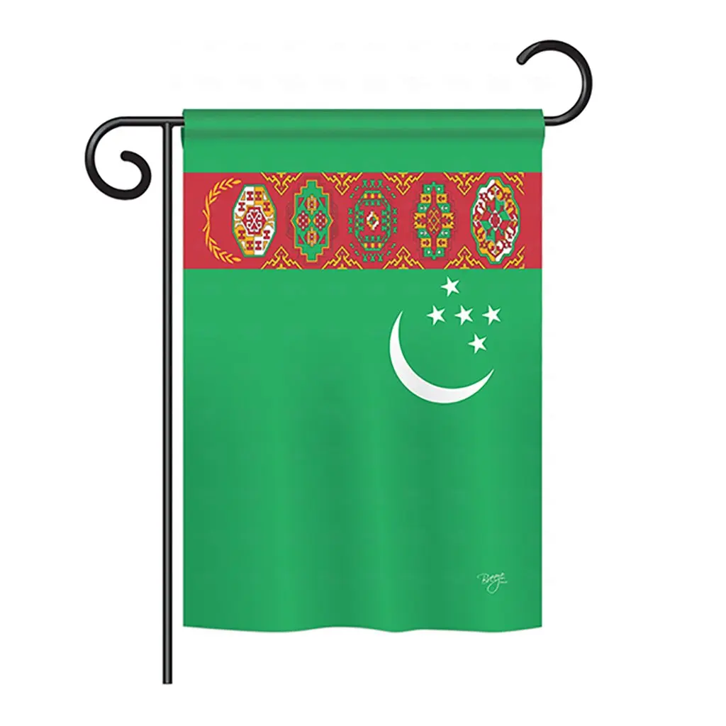 212 MAIN 13x18.5 in. Turkmenistan National Flag, Double-Sided Vertical Garden Decor Flag Set with Banner Pole